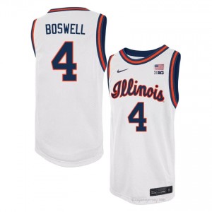 #4 Kylan Boswell Fighting Illini Basketball Throwback Jersey - White Mens High School Hoops Apparel 38234372