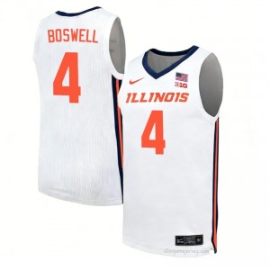 Kylan Boswell #4 Illini White Mens Elite Basketball Jersey - Official On-Court Material 92706129