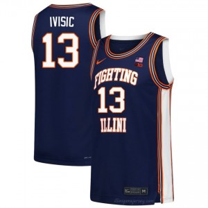 Authentic Tomislav Ivisic #13 Jersey - Fighting Illini Navy Mens College Hoops Gear 82946112