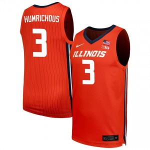Official Ben Humrichous Illinois Jersey - Orange #3 Mens Collegiate Basketball Gear 19990098