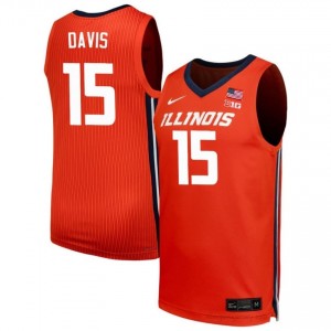 Official Jake Davis Illinois Jersey - Orange #15 Mens Collegiate Basketball Gear 60499084