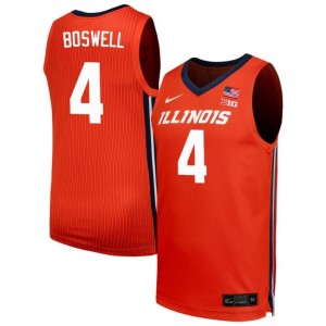 Official Kylan Boswell Illinois Fighting Illini Jersey - Orange #4 Mens Collegiate Basketball Gear 61813523