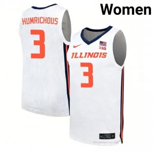 Ben Humrichous #3 Illinois White Womens Elite Basketball Jersey - Official On-Court Material 67705745