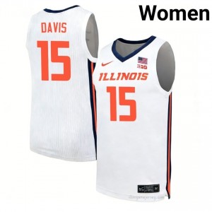 Jake Davis #15 Illinois White Womens Elite Basketball Jersey - Official On-Court Material 24651219