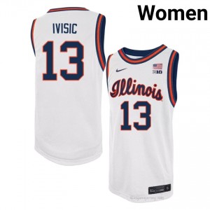 #13 Tomislav Ivisic Fighting Illini Basketball Throwback Jersey - White Womens High School Hoops Apparel 37083206