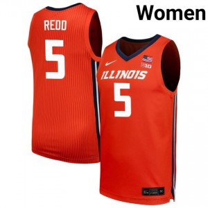 Official AJ Redd Illinois Jersey - Orange #5 Womens Collegiate Basketball Gear 49356321