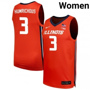 Official Ben Humrichous Illini Jersey - Orange #3 Womens Collegiate Basketball Gear 46575417