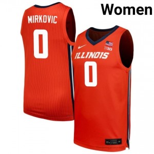 Official David Mirkovic Illini Jersey - Orange #0 Womens Collegiate Basketball Gear 64602643
