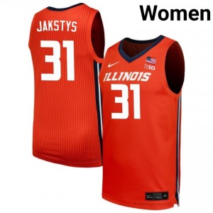 Official Jason Jakstys Illinois Jersey - Orange #31 Womens Collegiate Basketball Gear 88668219
