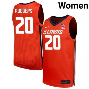 Official Ty Rodgers Fighting Illini Jersey - Orange #20 Womens Collegiate Basketball Gear 31284419