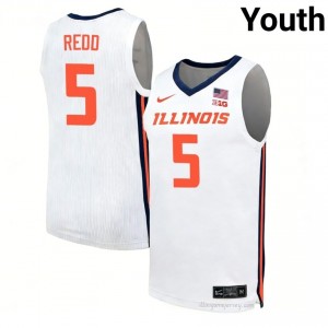 AJ Redd #5 Illinois White Youth Elite Basketball Jersey - Official On-Court Material 32317831