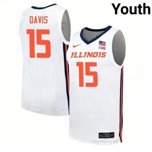 Jake Davis #15 Illini White Youth Elite Basketball Jersey - Official On-Court Material 65793406