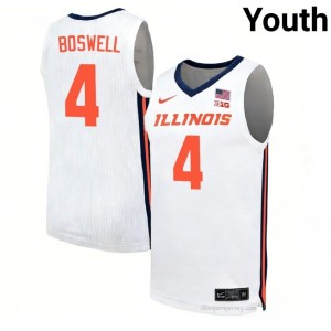 Kylan Boswell #4 Fighting Illini White Youth Elite Basketball Jersey - Official On-Court Material 58897480