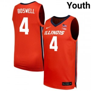 Official Kylan Boswell Illinois Jersey - Orange #4 Youth Collegiate Basketball Gear 81242849