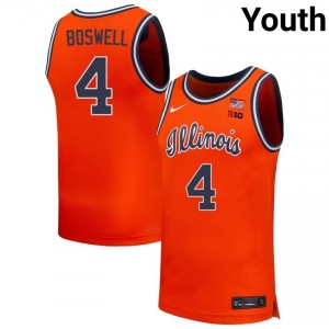 Illinois Fighting Illini Kylan Boswell #4 Orange Hoops Throwback Jersey - Official Youth Basketball Collection 32019389